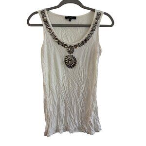 Express White Tank Top W/ Rhinestone Embellishment Necklace Accent Womens S